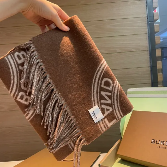 Burberry Marron Beige Double Face Monogrammé Cachemire Écharpe 5