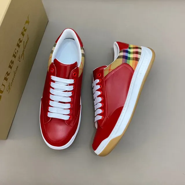 Burberry Rouge Multicolore Cuir Supérieur Lacets Blancs Lifestyle Sneakers 8