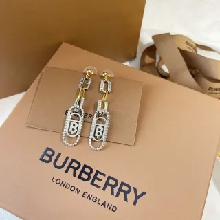 Burberry Silver Gold Monogrammed Oval Drop Pavé Crystal-Encrusted Earrings