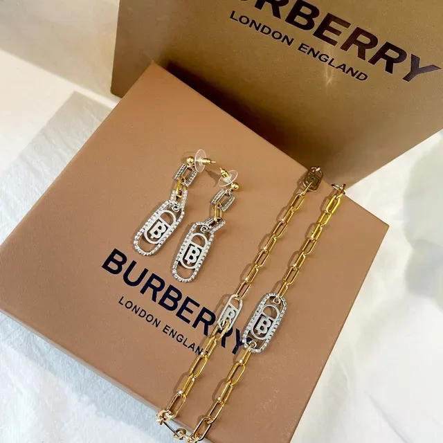 Burberry Silver Gold Monogrammed Oval Drop Pavé Crystal-Encrusted Earrings 2