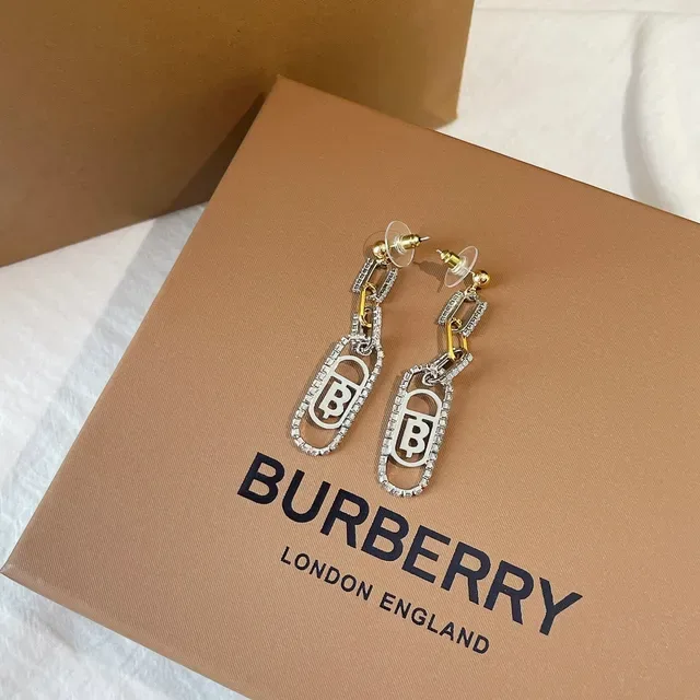 Burberry Silver Gold Monogrammed Oval Drop Pavé Crystal-Encrusted Earrings 5