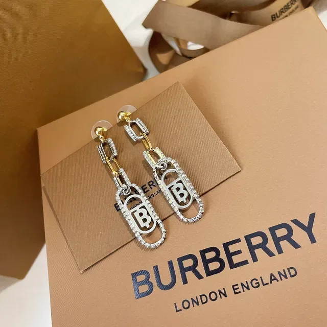 Burberry Silver Gold Monogrammed Oval Drop Pavé Crystal-Encrusted Earrings 7