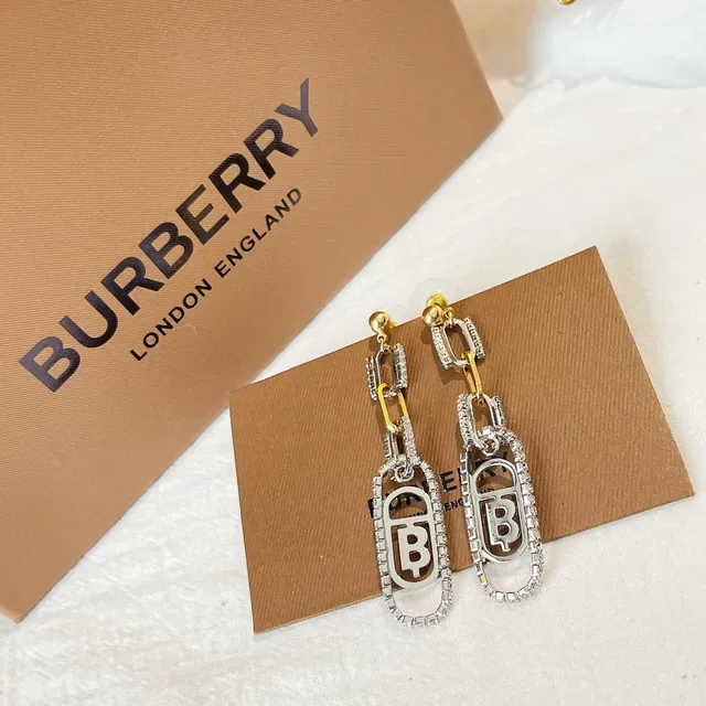 Burberry Silver Gold Monogrammed Oval Drop Pavé Crystal-Encrusted Earrings 8