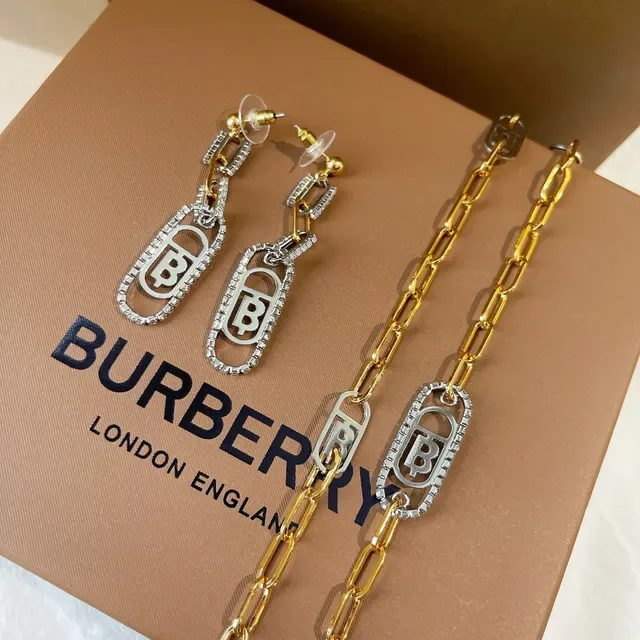 Burberry Silver Gold Monogrammed Oval Drop Pavé Crystal-Encrusted Earrings 9