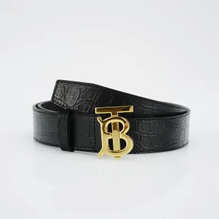 Burberry TB Belt কালো মগরমাছ এমবসড চামড়ার বেল্ট