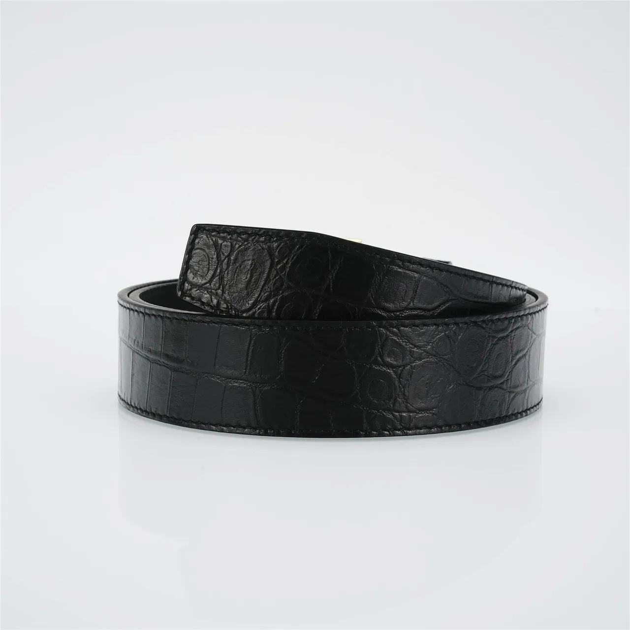 Burberry TB Belt Cinto de couro preto com relevo de crocodilo 3