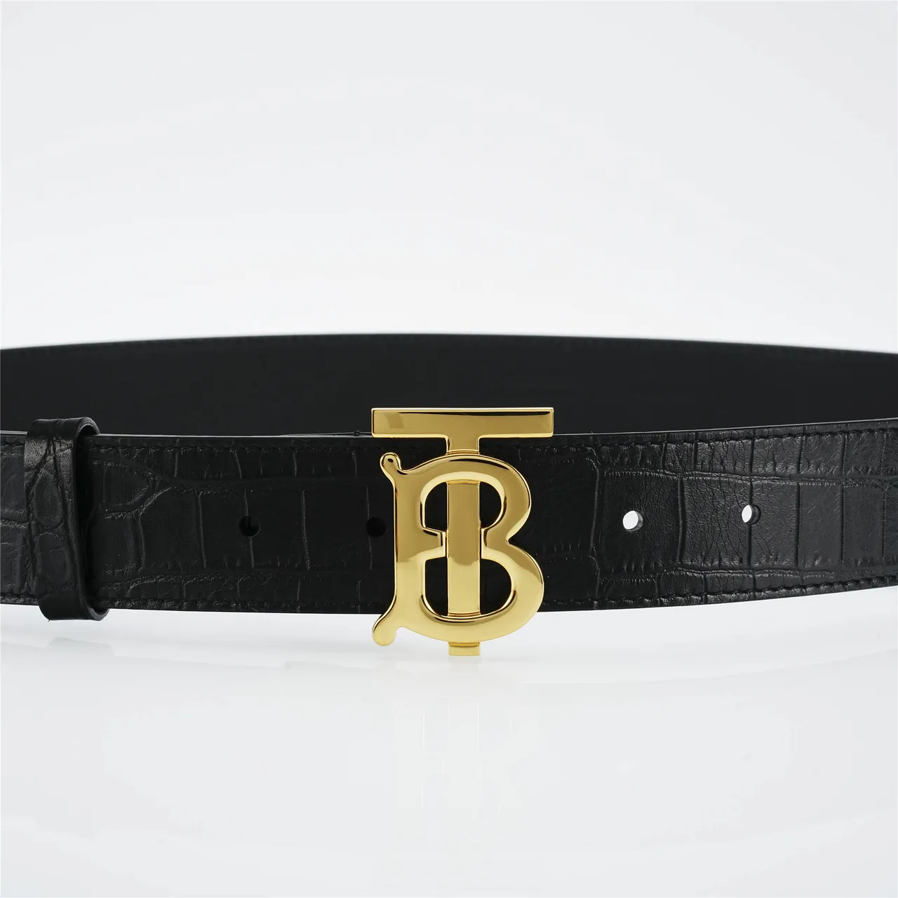 Burberry TB Belt Cinto de couro preto com relevo de crocodilo 8