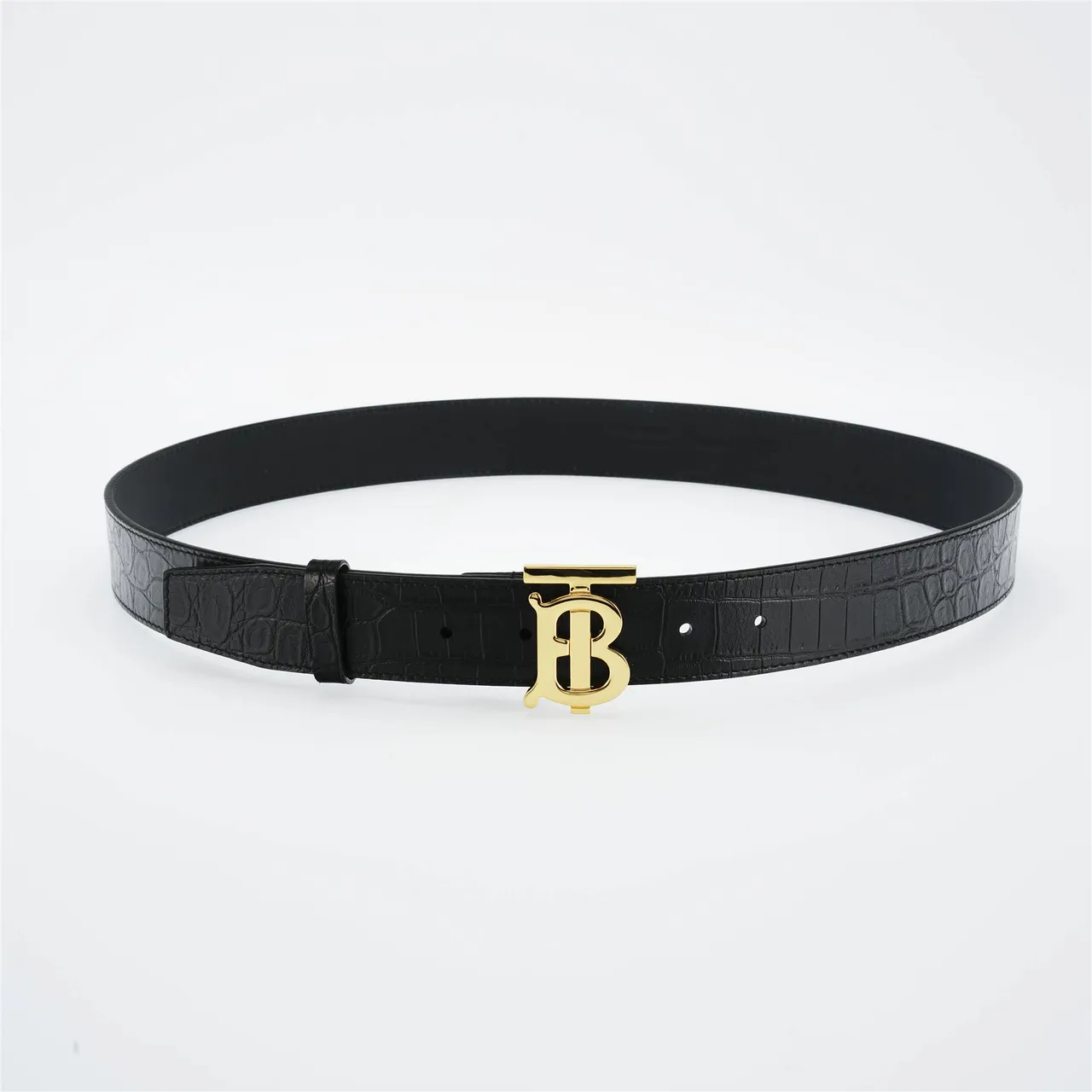 Burberry TB Belt Cinto de couro preto com relevo de crocodilo 9
