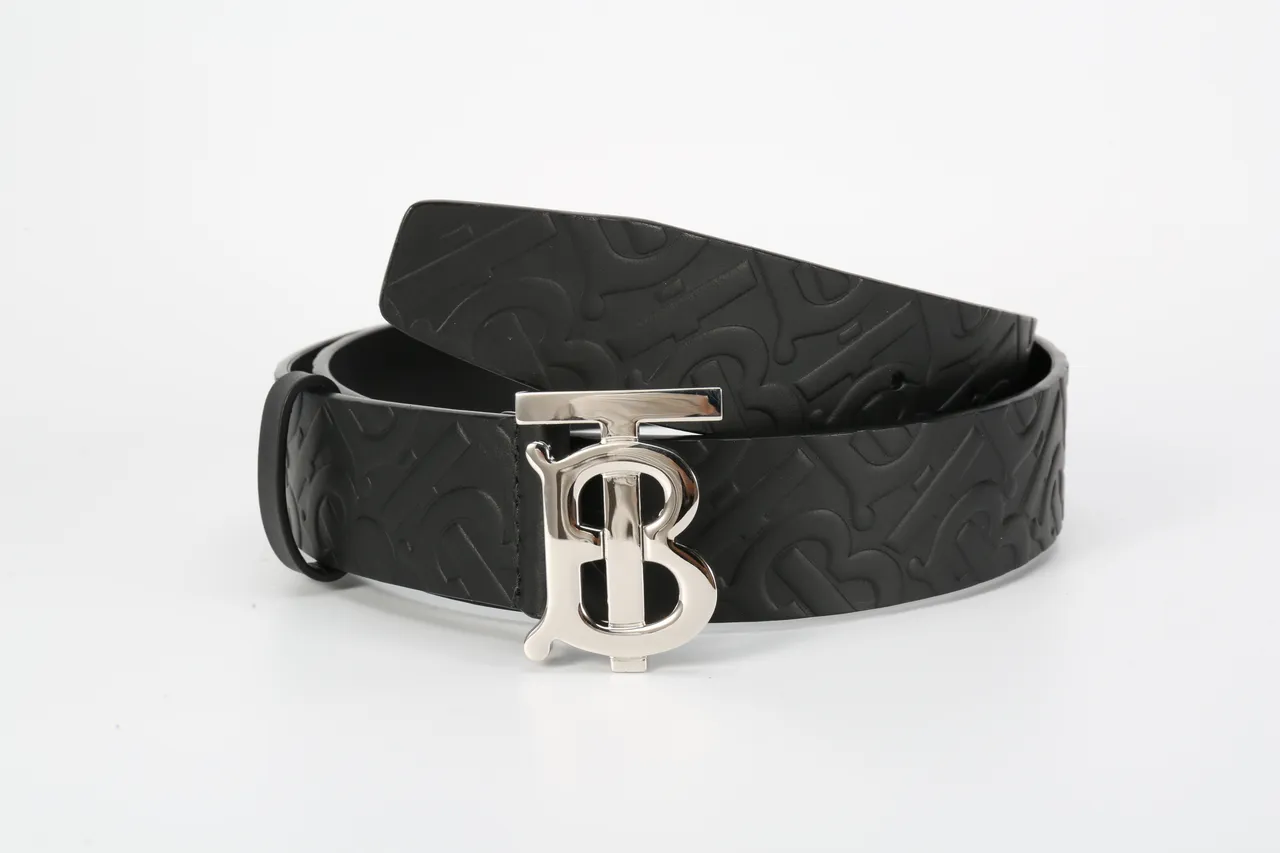 Burberry TB Belt Black Embossed Monogram Leather Belt 3