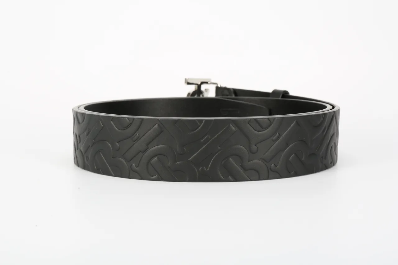 Burberry TB Belt Black Embossed Monogram Leather Belt 6