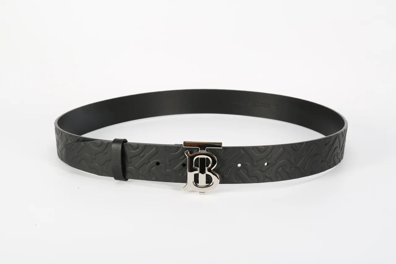 Burberry TB Belt Black Embossed Monogram Leather Belt 9