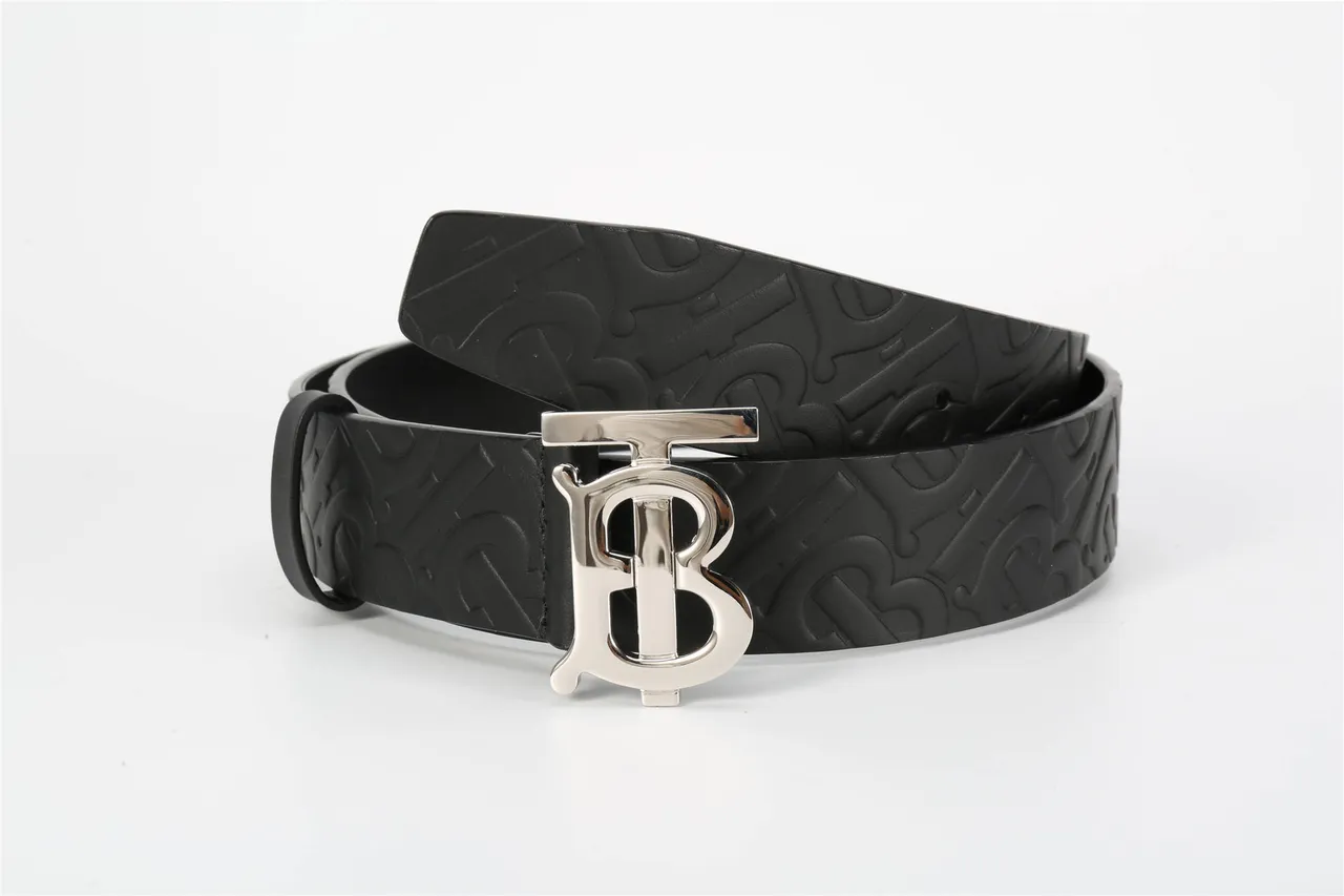 Burberry TB Belt Black Embossed Monogram Leather Belt 11