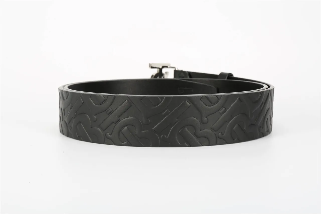 Burberry TB Belt Black Embossed Monogram Leather Belt 14