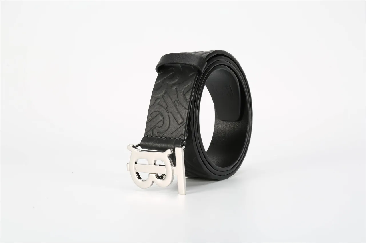 Burberry TB Belt Black Embossed Monogram Leather Belt 15