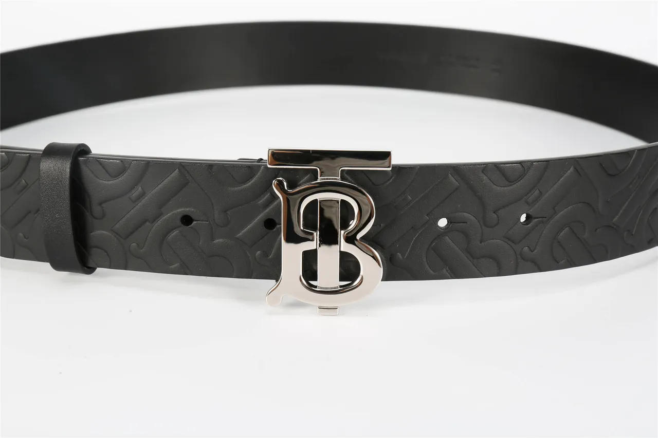 Burberry TB Belt Black Embossed Monogram Leather Belt 17