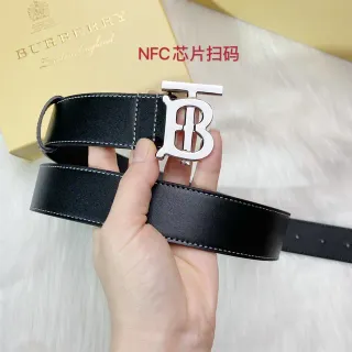 Burberry TB काला सफेद मोनोग्राम बक़ल कंट्रास्ट सिलाई चमड़ा पट्टा