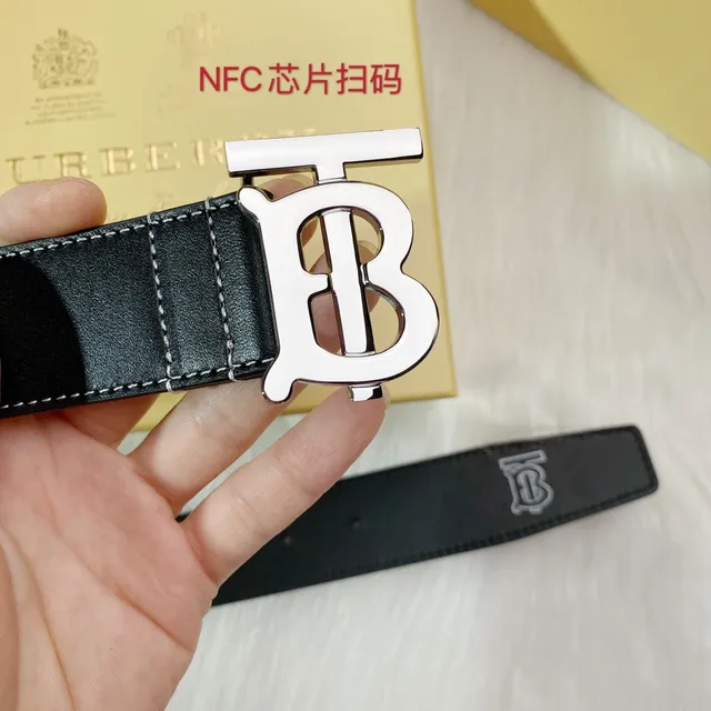 Burberry TB ceinture noir blanc monogramme boucle couture contraste ceinture cuir 6