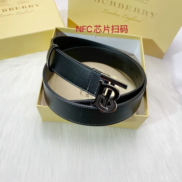 Burberry TB ceinture noir blanc monogramme boucle couture contraste ceinture cuir 8