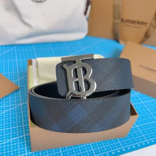 Burberry TB Belt Dark Gray Tonal Check Leather Belt