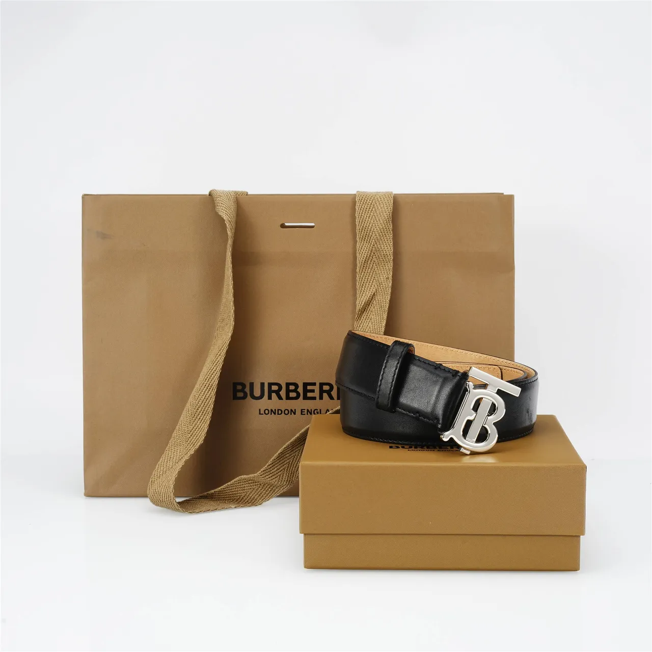 Burberry TB Monogram Belt Black Leather Belt 4