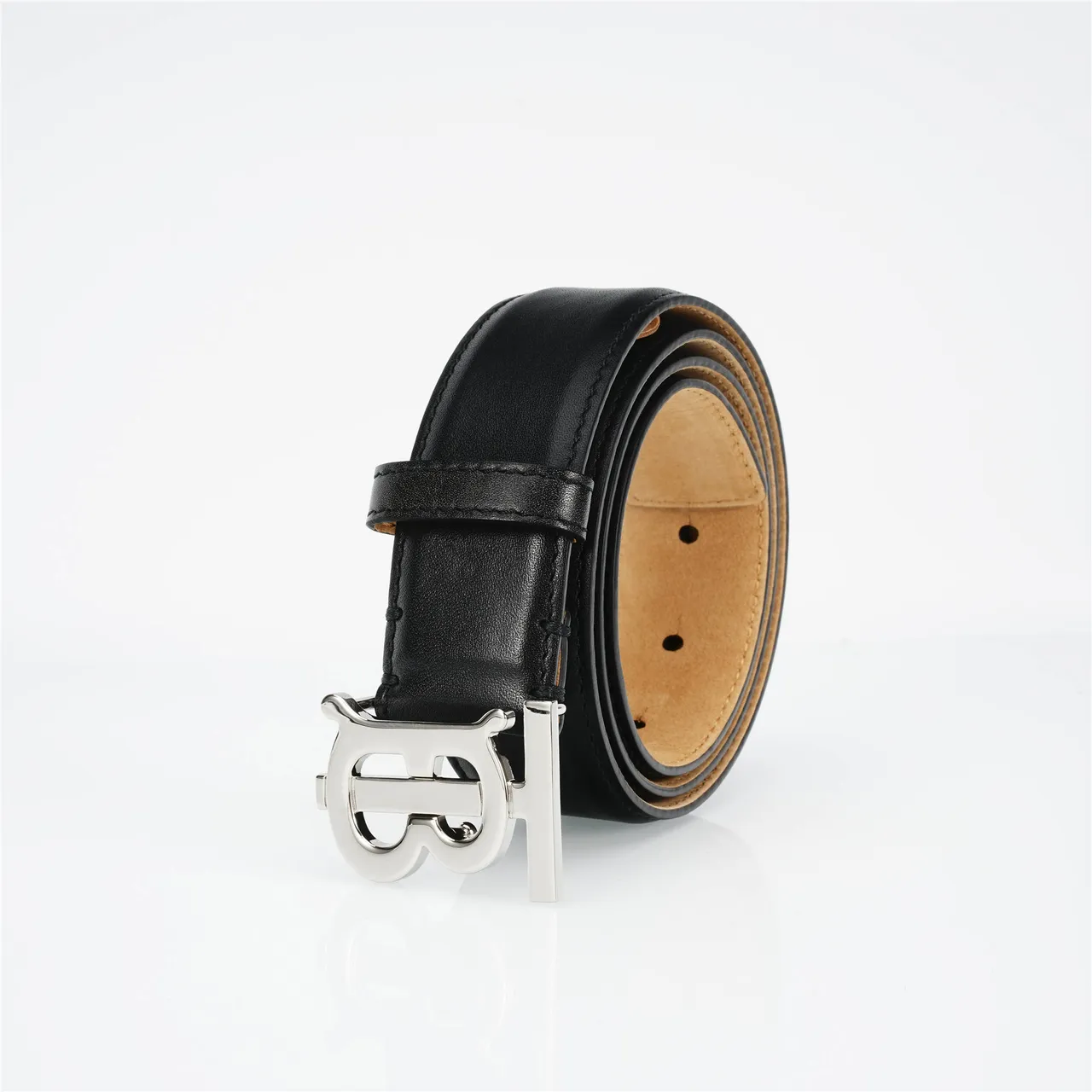Burberry TB Monogram Belt Black Leather Belt 6