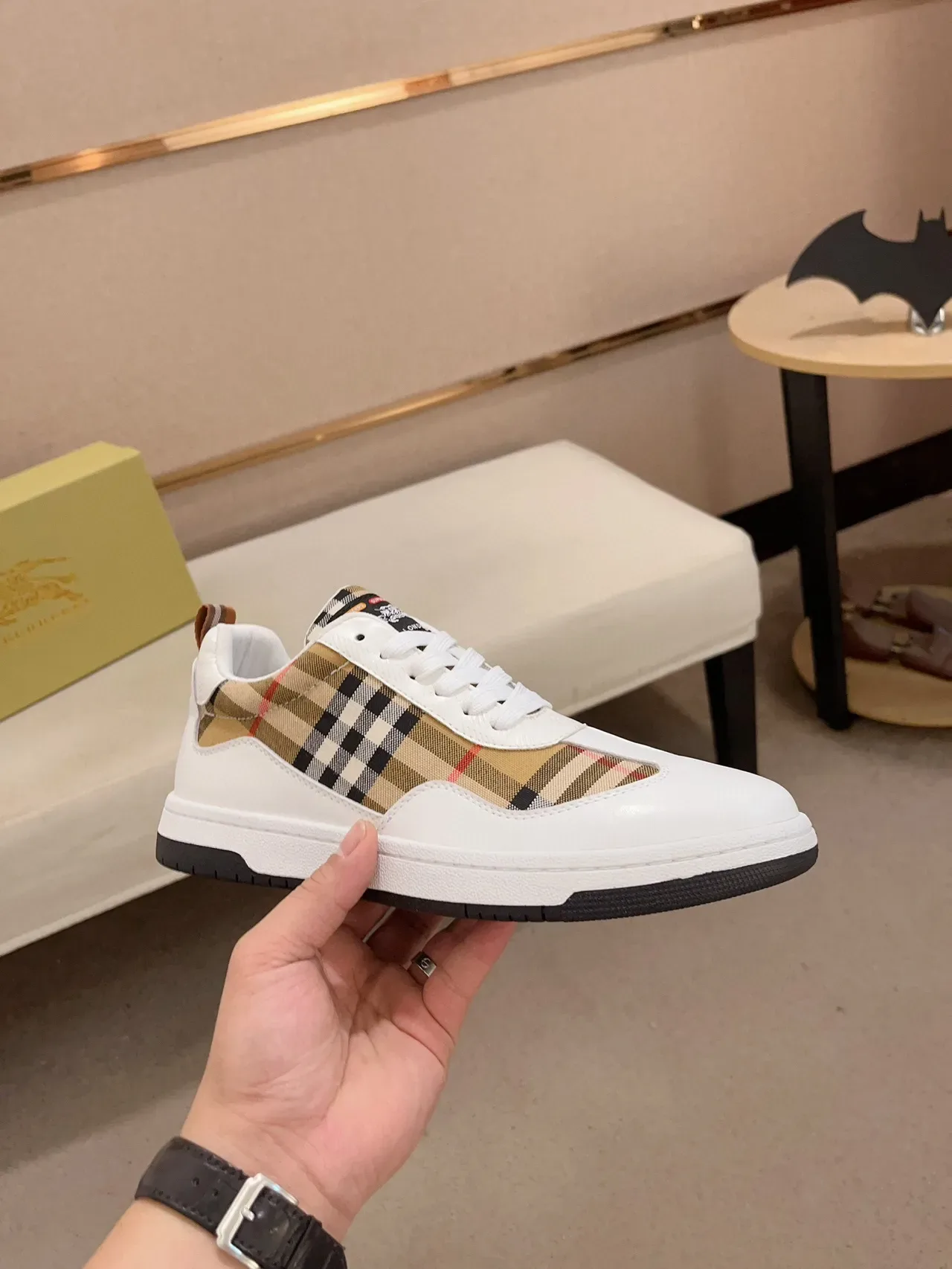Burberry Blanc Beige Baskets Lifestyle Basses Panneaux Check 4