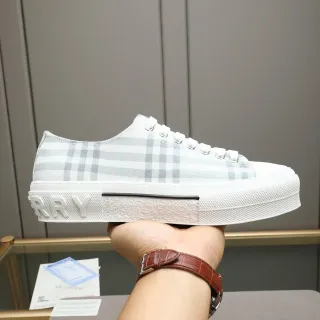 Burberry White Blue Check-Pattern Canvas Upper Platform Sole Lifestyle Sneakers