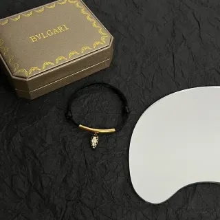 Bvlgari Black Cord and Gold-Tone Bar Pendant Bracelet