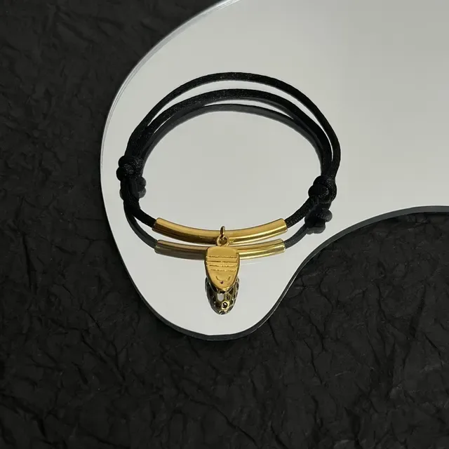 Bvlgari Black Cord and Gold-Tone Bar Pendant Bracelet 3