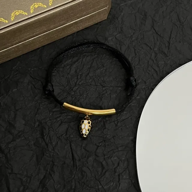 Bvlgari Black Cord and Gold-Tone Bar Pendant Bracelet 6