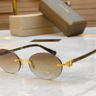 Bvlgari বাদামি সোনালি বেসেলবিহীন ডিম্বাকার টার্টোয়াসেল টেম্পল সানগ্লাসেস
