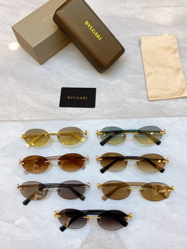 Bvlgari Óculos de sol marrom dourado sem aro oval carey hastes 3