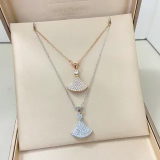 Bvlgari Divas’ Dream Beige Silver Fan-Shaped Pavé Pendant Dual-Tone Metal Necklace