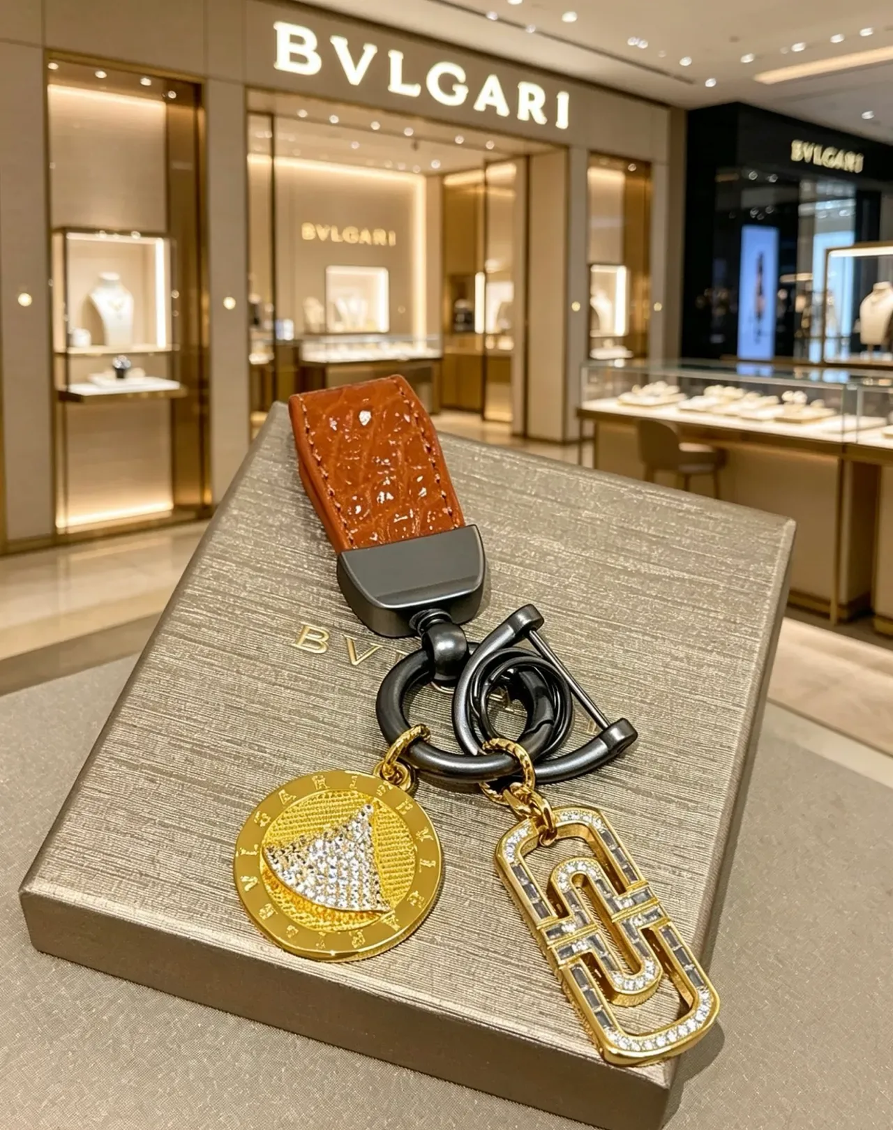 Bvlgari Gold Brown Pavé-Set Charms Crocodile-Embossed Leather Strap Jewelry 3