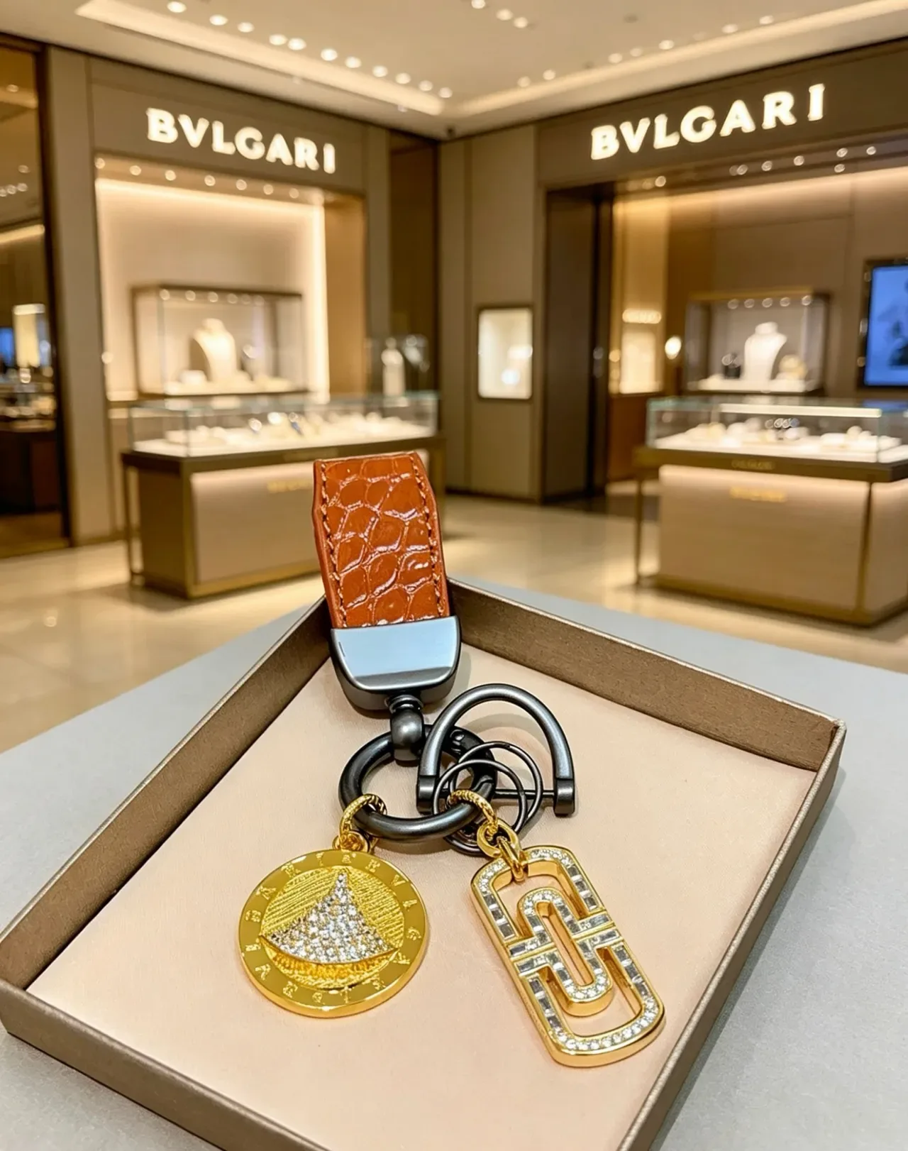 Bvlgari Gold Brown Pavé-Set Charms Crocodile-Embossed Leather Strap Jewelry 5
