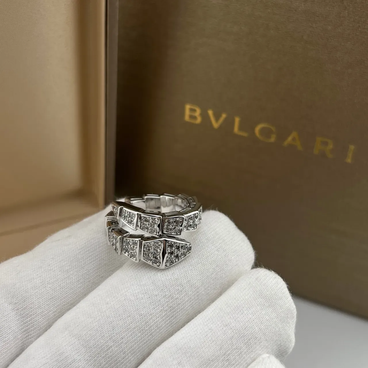 Bvlgari Bague Or Argent Bande Articulée Géométrique Pavé-Set Pierres 3