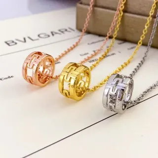 Bvlgari Gold Silver Cylindrical Openwork Pendant Interlocking Geometric Motif Necklace