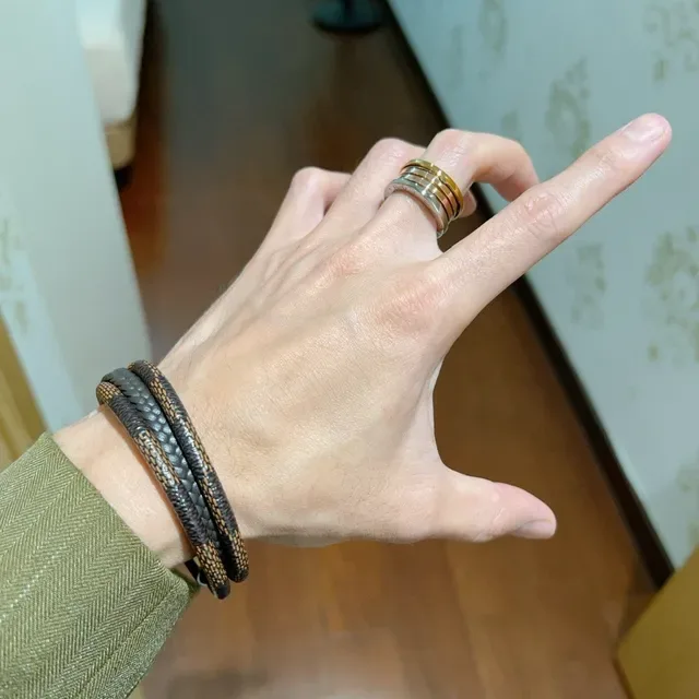 Bvlgari Gold Silver Stacked Multi-Band Rotating Design Ring 4