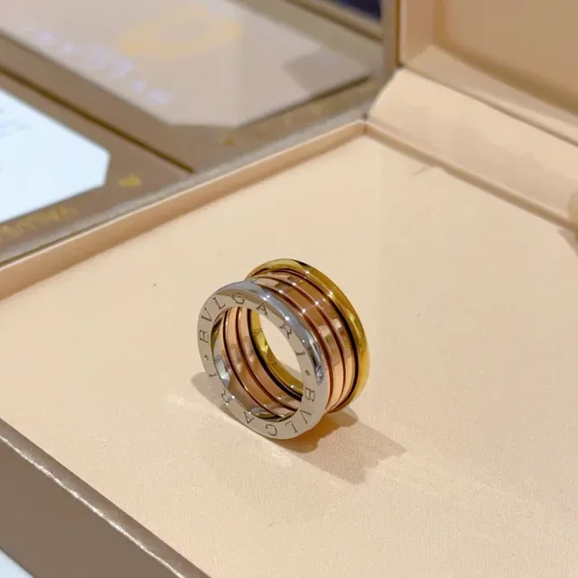 Bvlgari Gold Silver Stacked Multi-Band Rotating Design Ring 5