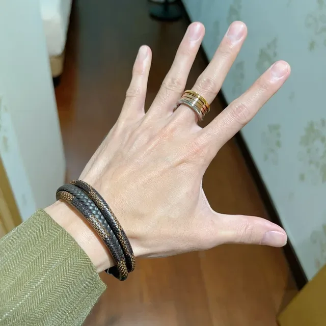 Bvlgari Gold Silver Stacked Multi-Band Rotating Design Ring 8