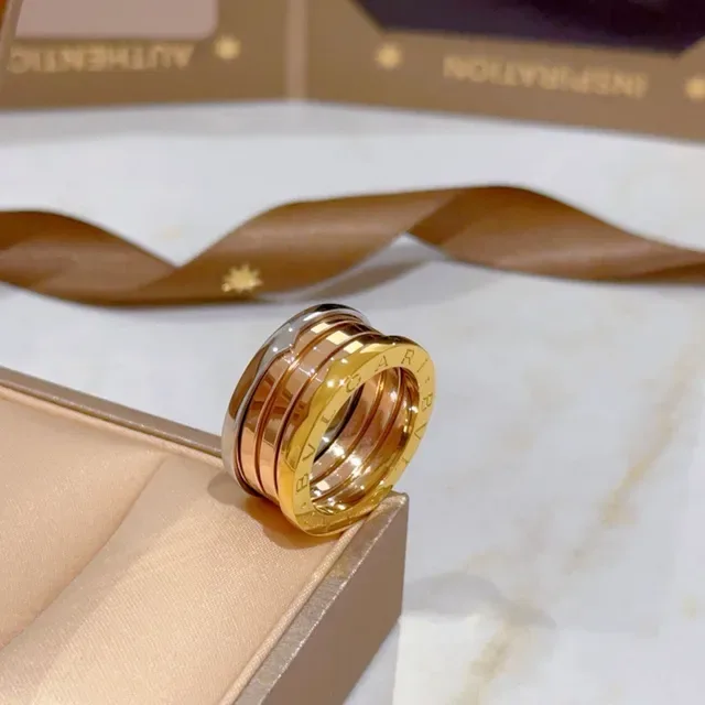Bvlgari Gold Silver Stacked Multi-Band Rotating Design Ring 9