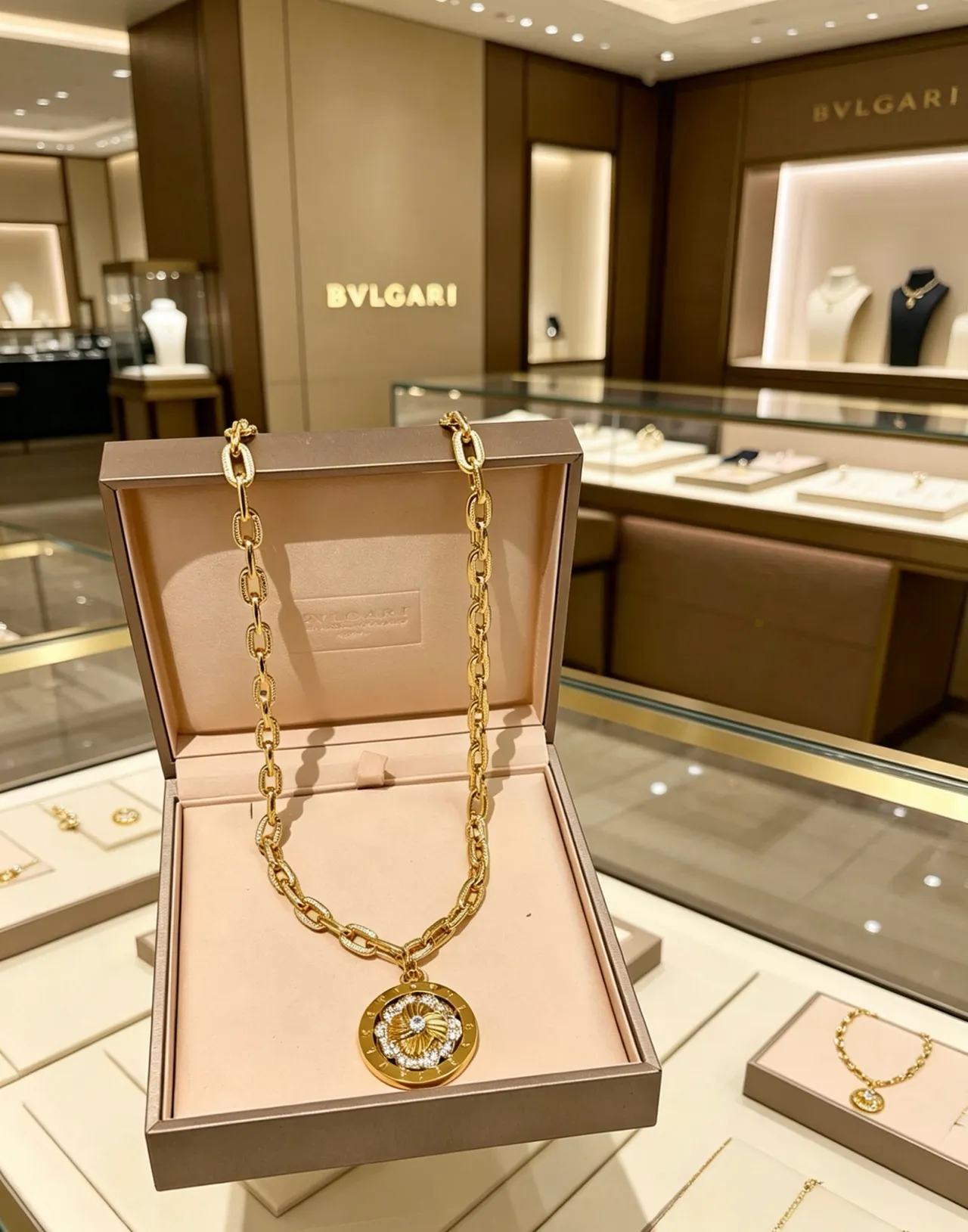Bvlgari Collier Chaîne Or Blanc Maillon Circulaire Médaille Pendentif 4