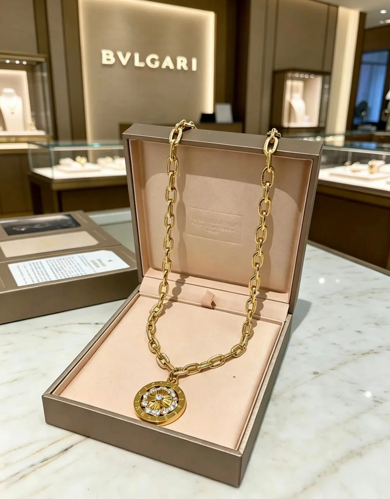 Bvlgari Collier Chaîne Or Blanc Maillon Circulaire Médaille Pendentif 6
