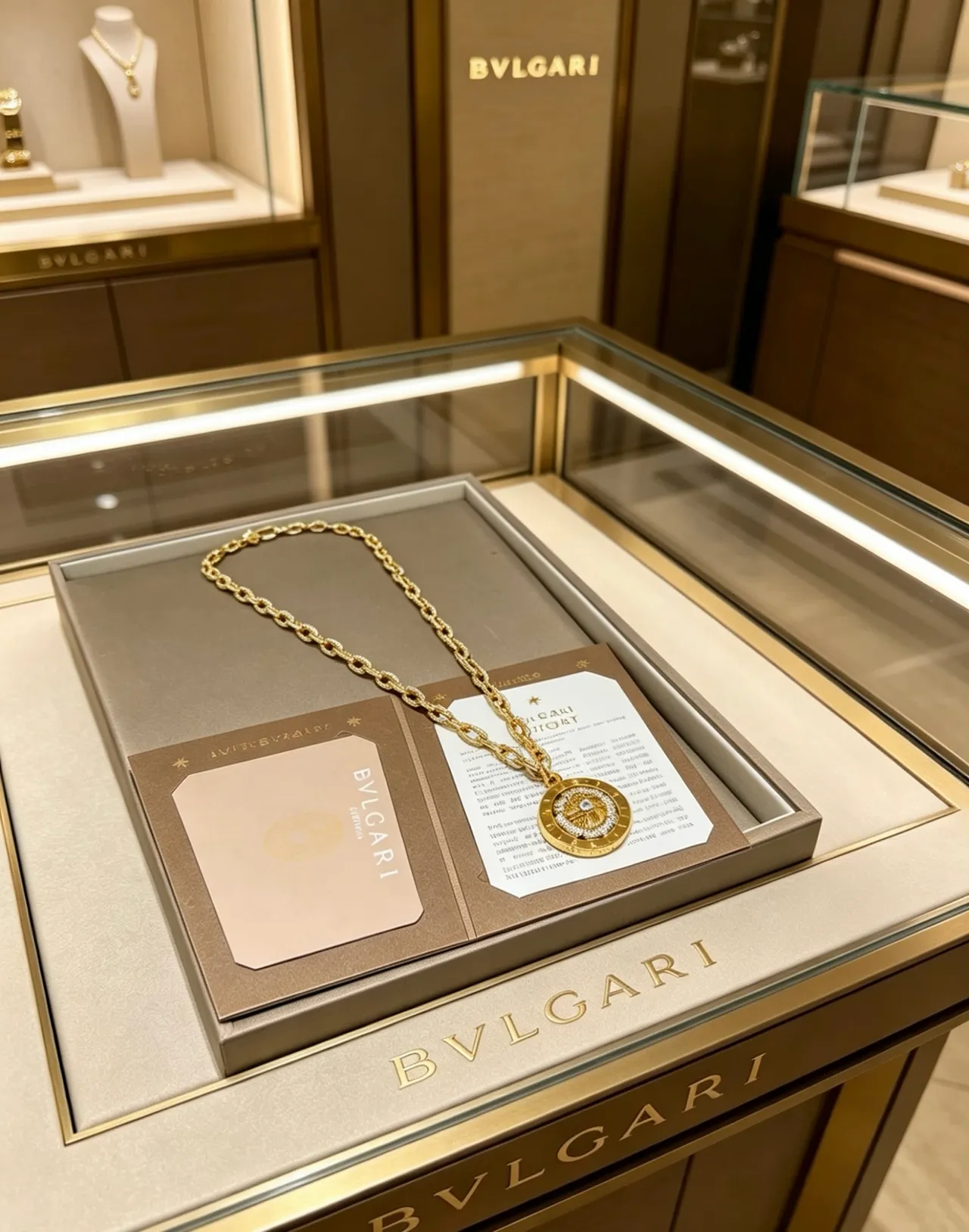 Bvlgari Collier Chaîne Or Blanc Maillon Circulaire Médaille Pendentif 9