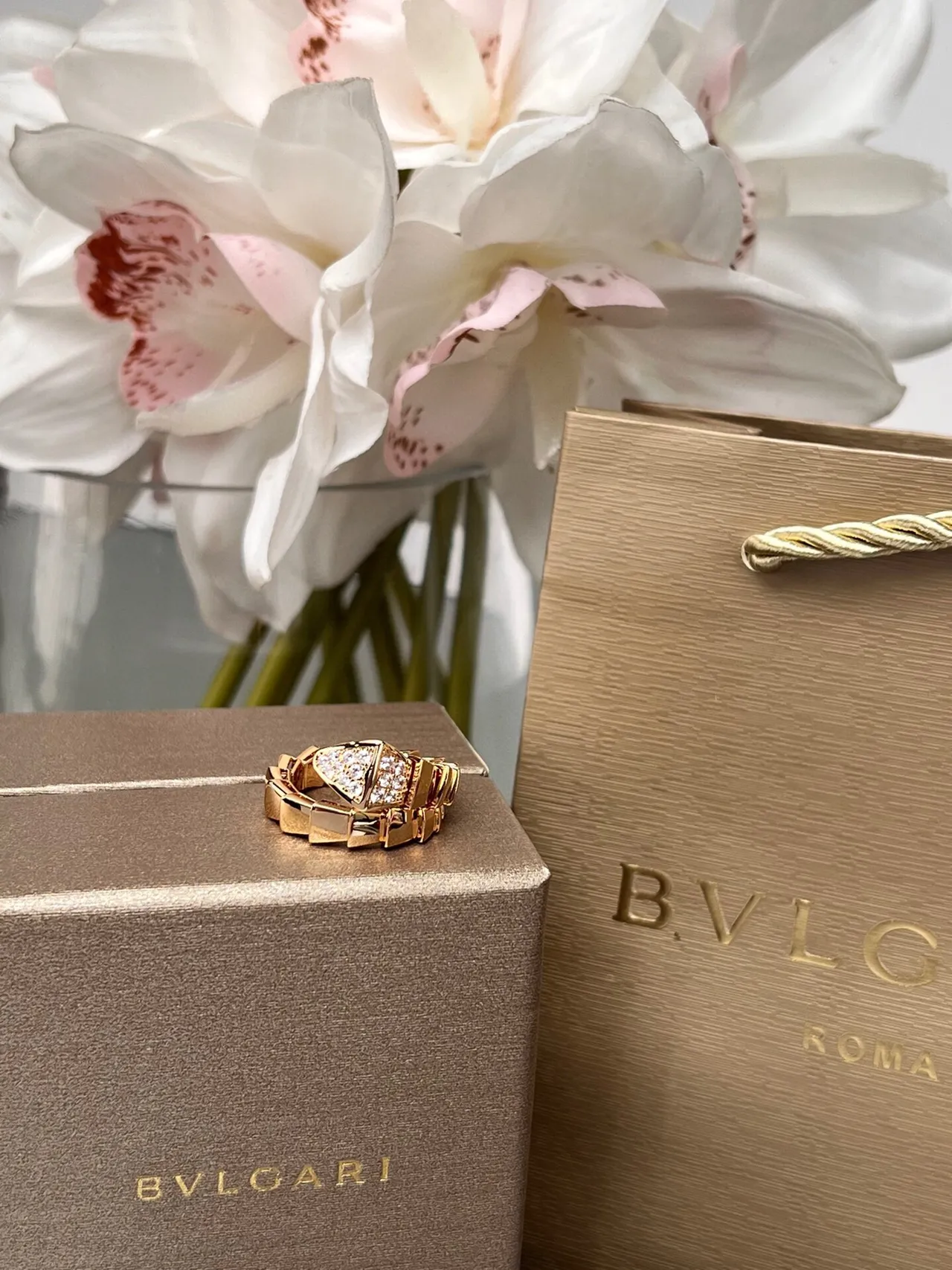 Bvlgari Gold White Segmented Scale-Like Band Pavé-Set Triangular Center Ring 4