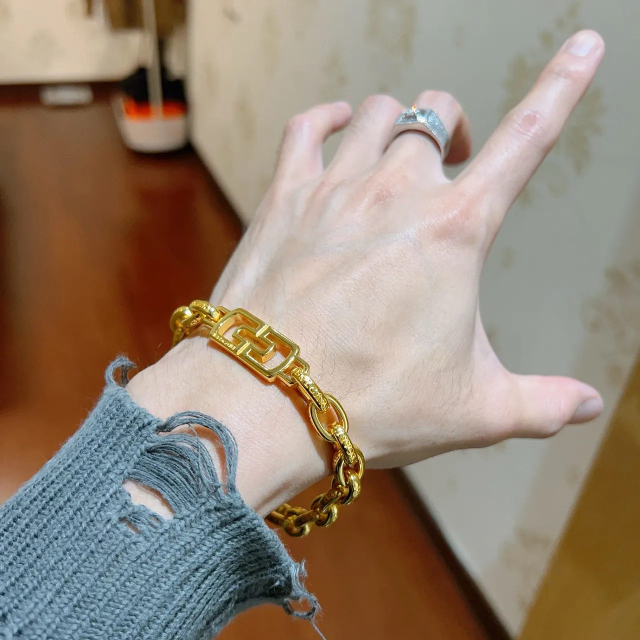 Bvlgari Greca Motif Bracelet Chaîne en Or Épaisse 4