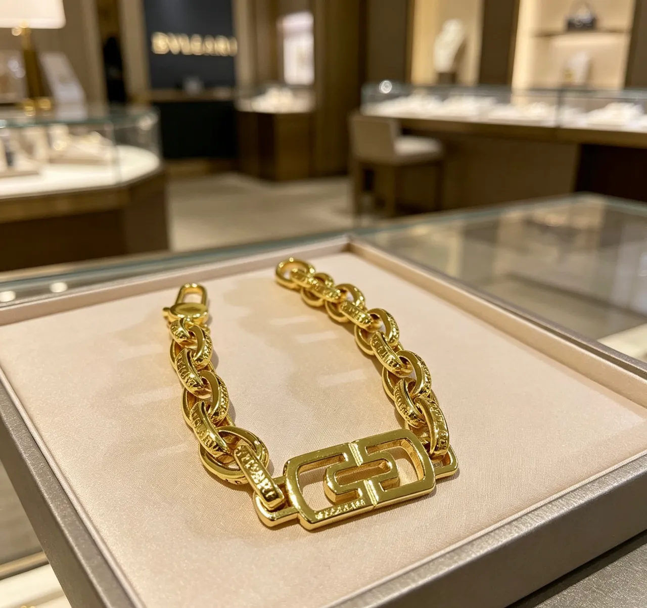 Bvlgari Greca Motif Bracelet Chaîne en Or Épaisse 6