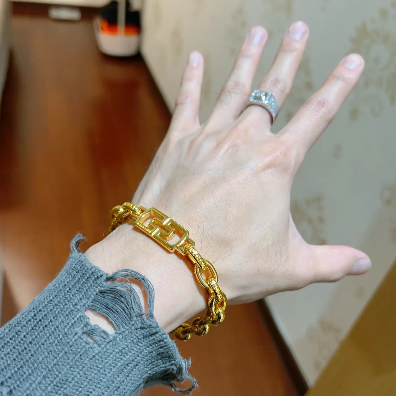 Bvlgari Greca Motif Bracelet Chaîne en Or Épaisse 8