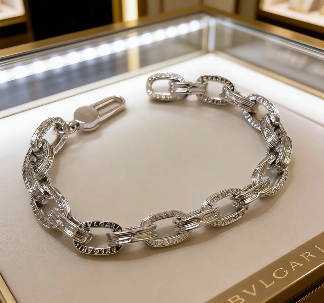 Bvlgari Iconic Chain Engraved Silver-Tone Bracelet 6