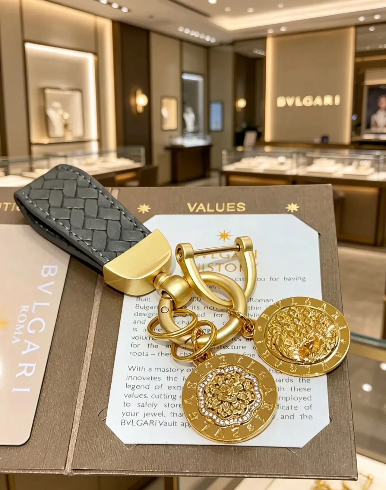 Bvlgari Monete Black Gold Woven Leather Strap Metal Hardware Jewelry 2